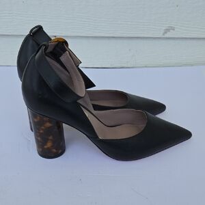 Deltan Black Block Heel Ankle Strap Pump Size 9M